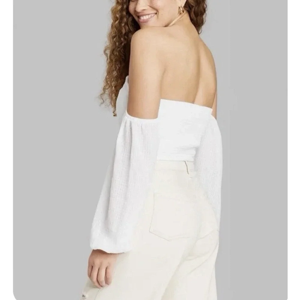 Wild Fable Target Balloon long sleeve‎ off shoulder corset top White Size S NEW! - Picture 2 of 10
